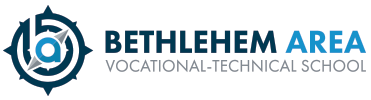 bavtsLongLogoH100 Decorative Long logo of Bethlehem Area Vocational Technical School in four colors two shades of blue and two shades of grey